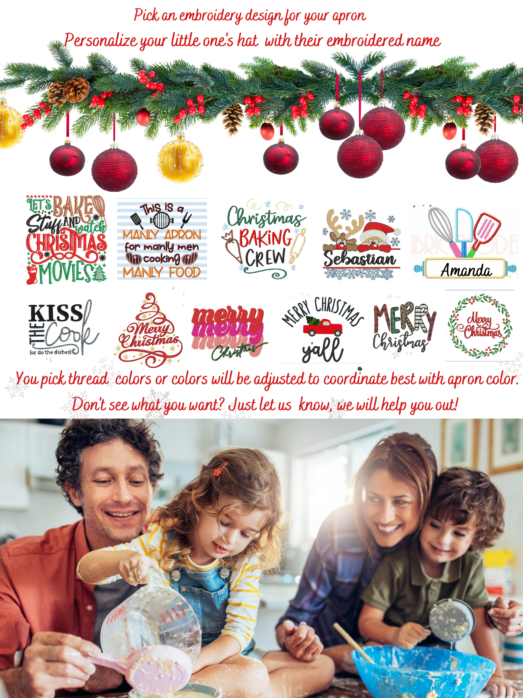 Personalized Embroidered Christmas Apron and FREE Chef's Hat.