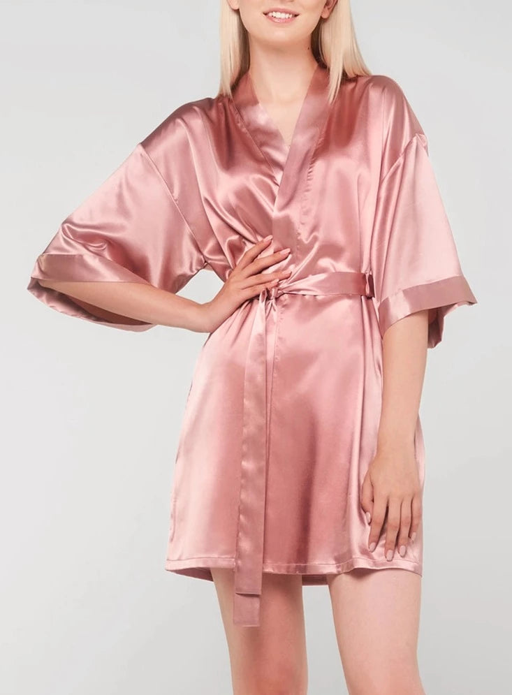 Satin Kimono Short Robe