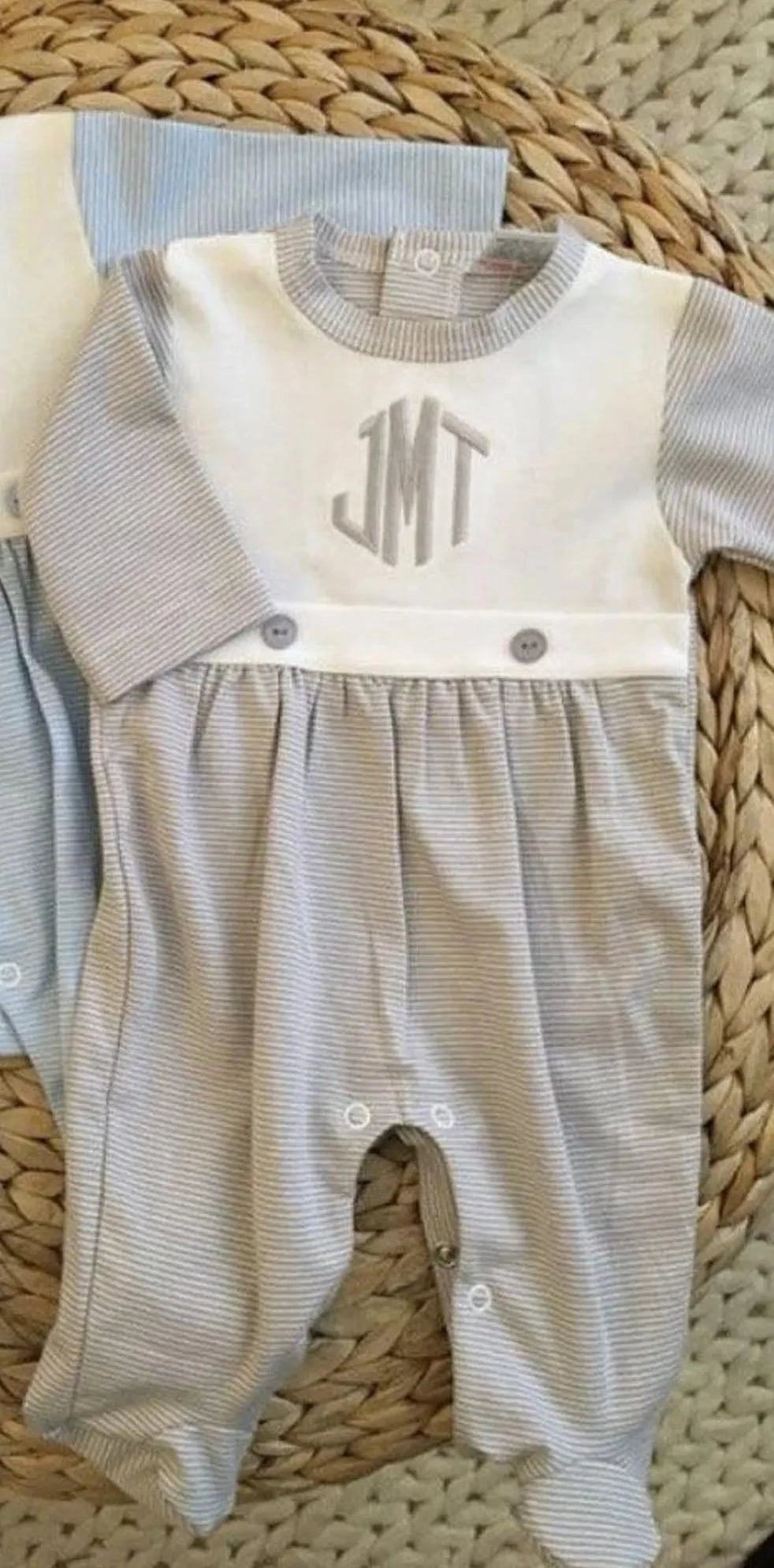 Tiny Stripe Bib Front Footie and Hat